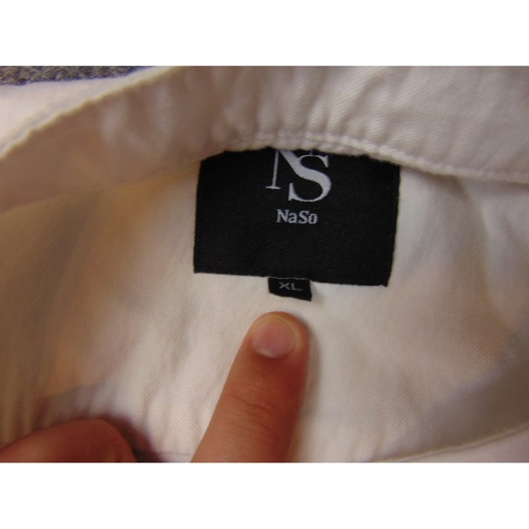 NaSo Shirt Mens XL White Band Collar Pullover Embroidered Trim Boho Casual - Picture 7 of 8